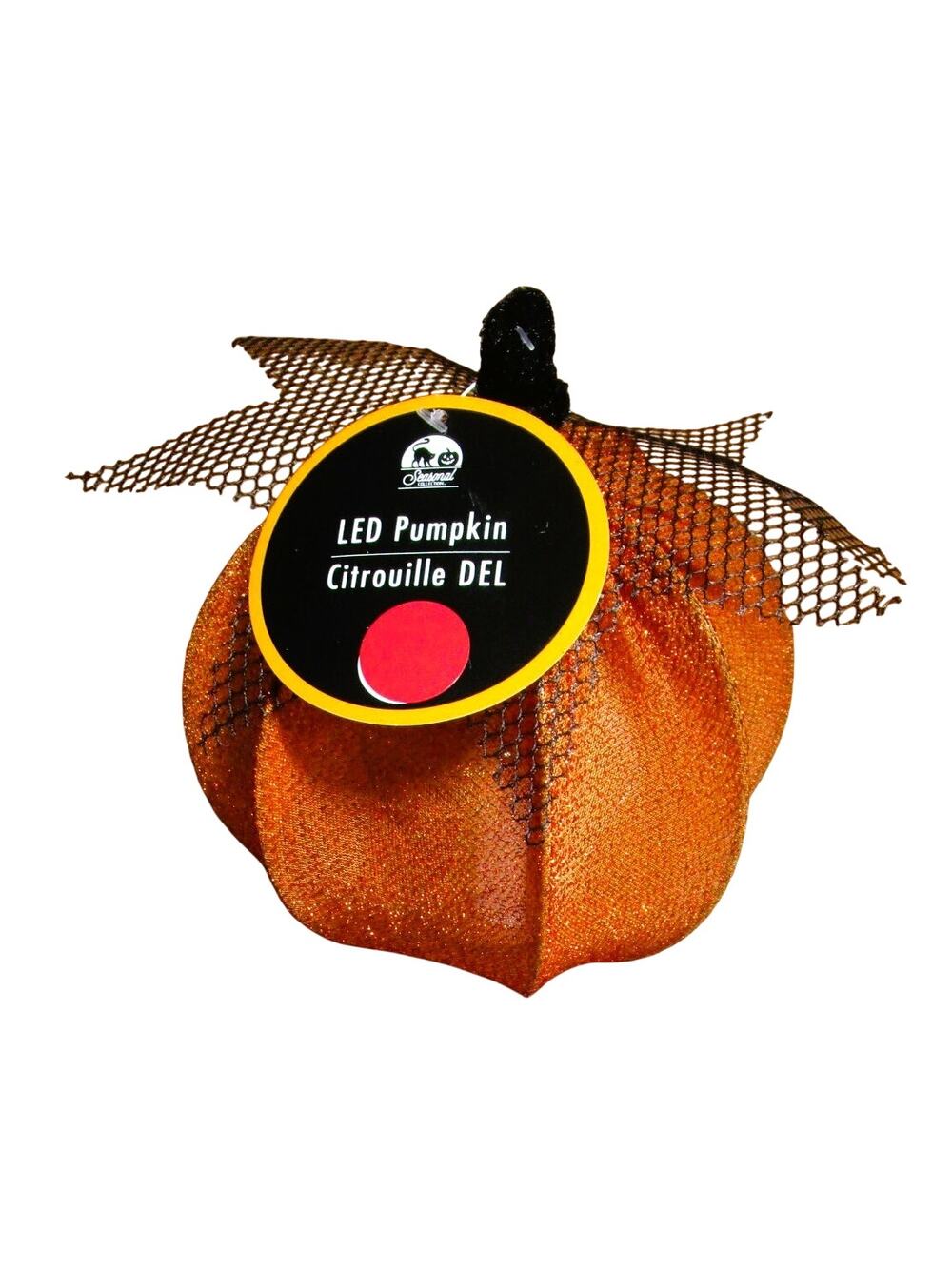Seasonal Collection LED Lighted Pumpkin Rustic Fall Décor Orange Glitter Fabric